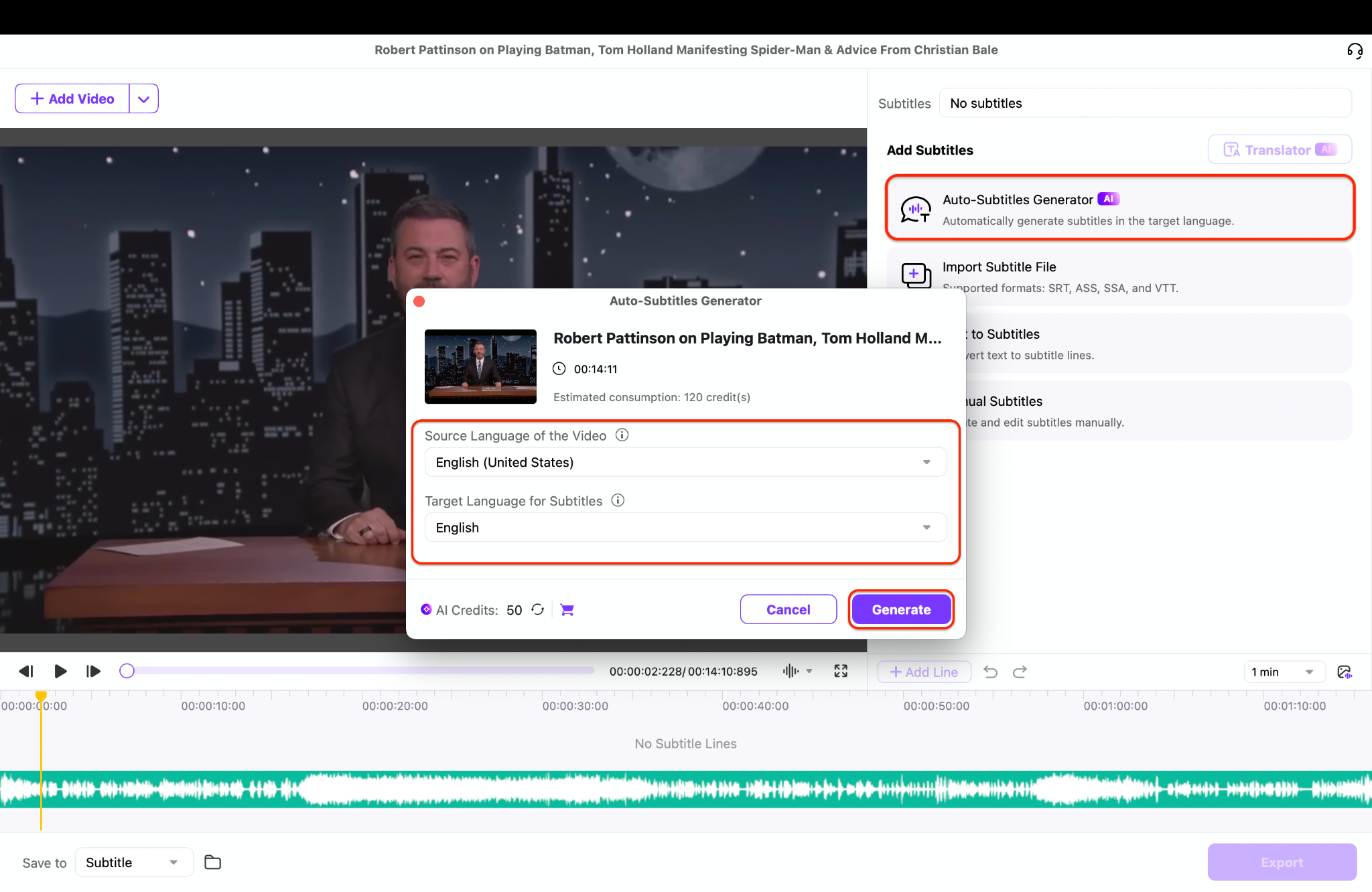 generate the subtitles